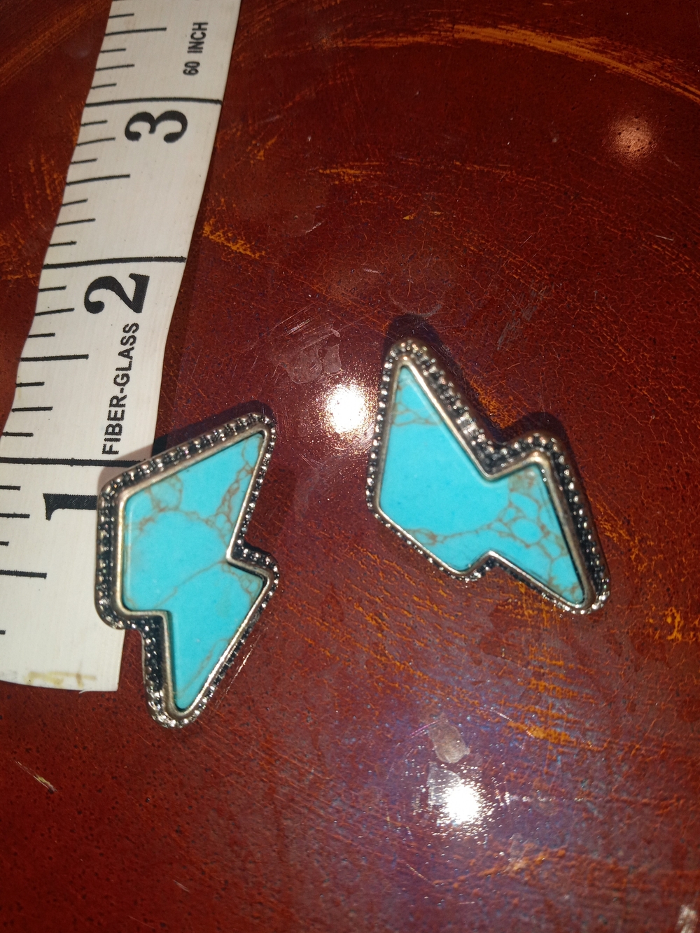 Turquoise Faux Lightning Bolt Stud Earrings - Women Jewelry